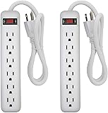 Clear Power 2-Pack 6 Outlet Power Strip with 1.5 ft