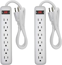 Clear Power 2-Pack 6 Outlet Power Strip with 1.5 ft