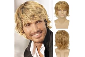 Wiwige Mens Blonde Wig Short Layered Natural Fluffy Wig Synthetic Heat Resistant Halloween Cosplay Hair Wig