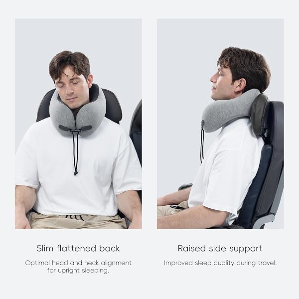 URNEXTTOUR NECK PILLOW FOR TRAVEL MEMORY FOAM DESIGN MODELS PILLOWS WITH ZERO EYE PRESSURE 3D EYE MASK AND COMPACT BAG TRAVELING ESSENTIALS PLANE CAR FLIGHT REST SLEEPING USE ADULT, LIGHT GRAY
