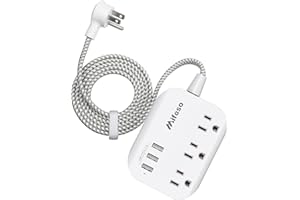MIFASO USB Power Strip, Flat Plug Power Strip Extension Cord with 3 Outlets 3 USB Ports(Smart 3.1A), 5ft Braided Power Cord, ETL Listed Compact for Cruise Ship, Travel, Home, Office