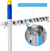 Hejo Mop and Broom Holder Wall Mounted 6 Racks 3 Hooks Heavy Duty Grey view 5