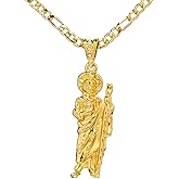 20'' Women's 18K Gold - Plated Classic Saint Jude (San Judas Tadeo) Necklace Chain with Green Scapular,Mexican Catholic Escapulario Jewelry for women