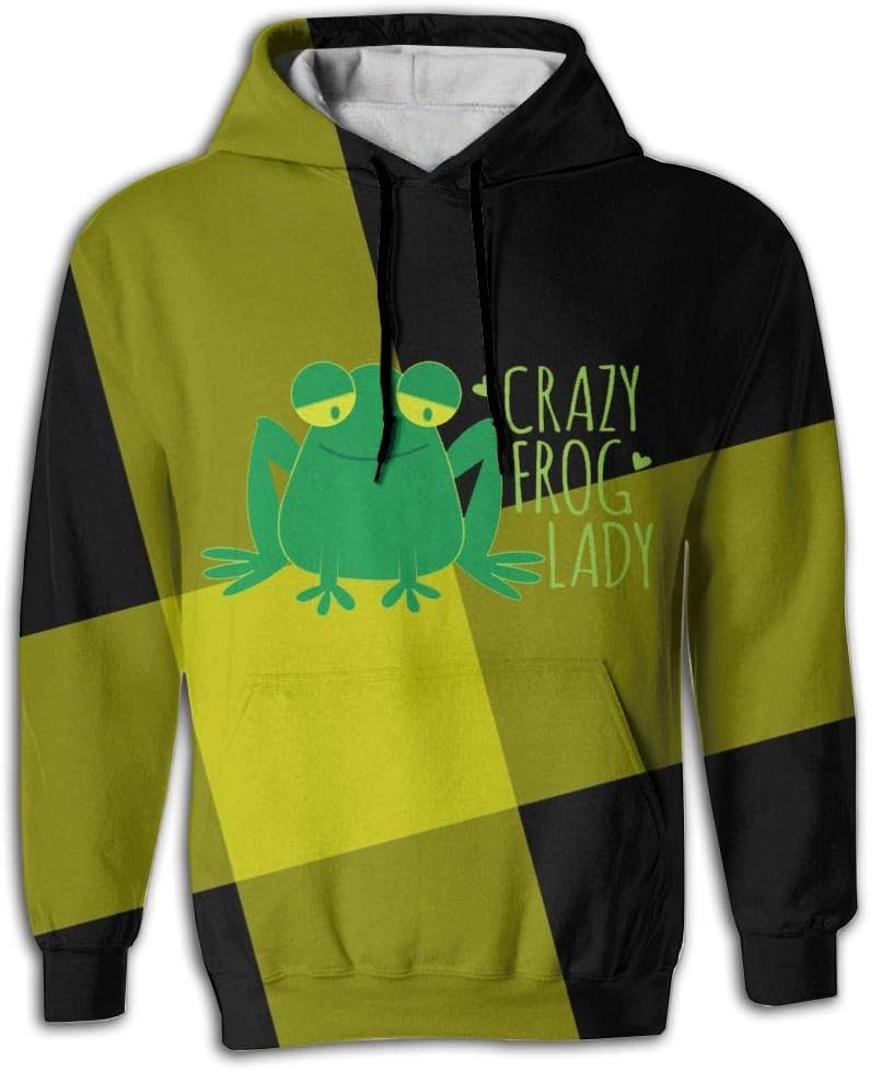 Helidoud Crazy Frog Lady Mens Realistic 3D Print Pullover Hoodie with Pockets