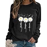 EADINVE Women Crewneck Daisy Print Long Sleeve Sweatshirts Faith-Hope-Love Graphic Tops Casual Loose Fit Pullover Shirts