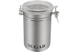Fox Run Stainless Steel Sugar Container, 62 oz Canister with Transparent Lid