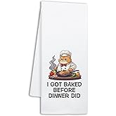 NAHMAKNE Funny Kitchen Towels for Women, I Got Baked Before Dinner Did, Cute Cat Dish Towels for Kitchen Decor, Baking Cooking Gifts for Chef Friend, Funny Birthday Gifts for Hostess Mom Wife Sister