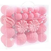 48 Pcs Velvet Christmas Ball Ornaments,Flocked Christmas Tree Decorations,Xmas Tree Decor,Hanging Balls Ornaments with Loop,Decoration for Xmas,Holiday,Wedding,Home Decor,Multi-Shape (Pink)