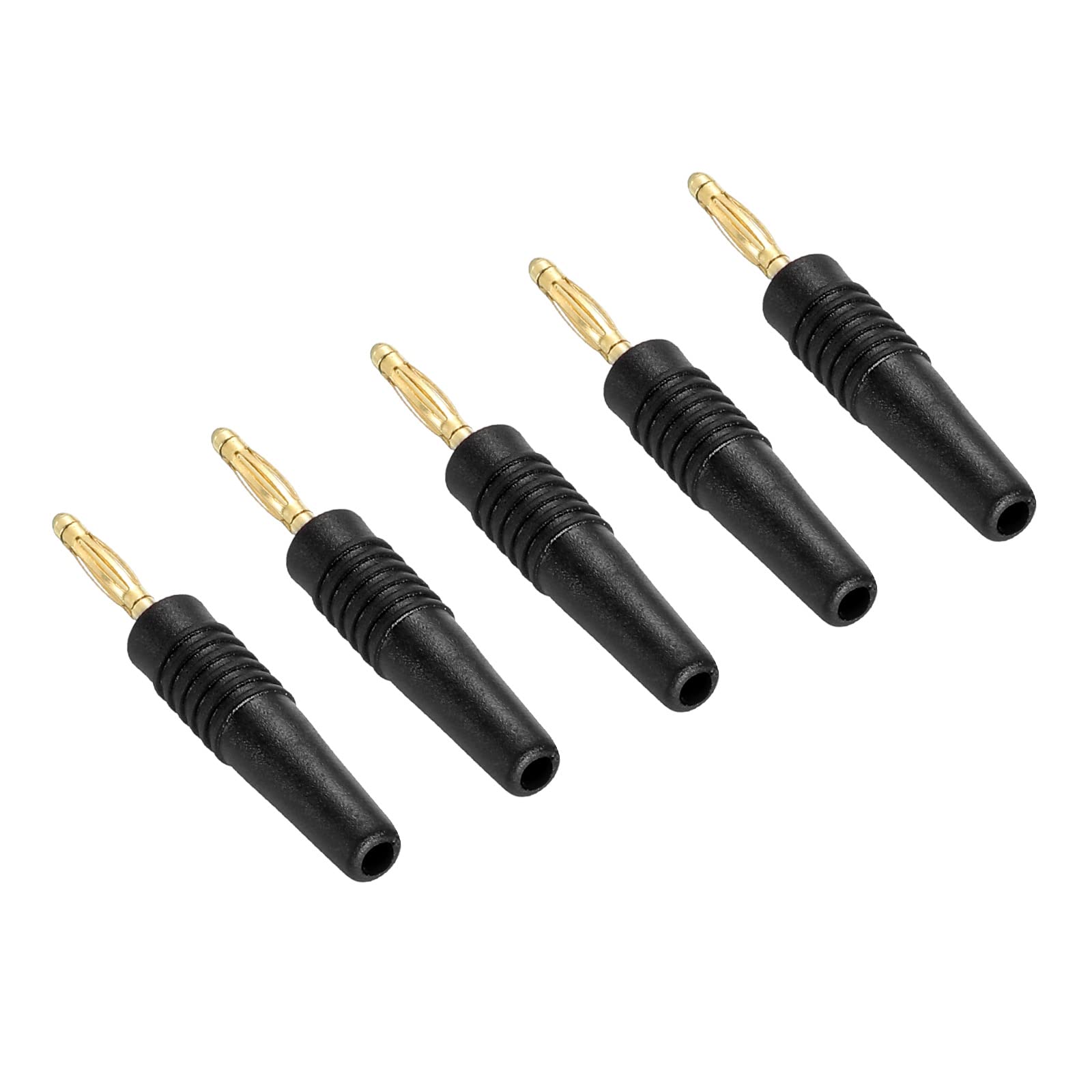 PATIKIL 5 Pack Banana Plugs Connector Solder Type Speaker Banana Plugs 2mm Gold-Plated Copper Black for Speaker Wires, Sound Systems, Video Receivers, Home Theater