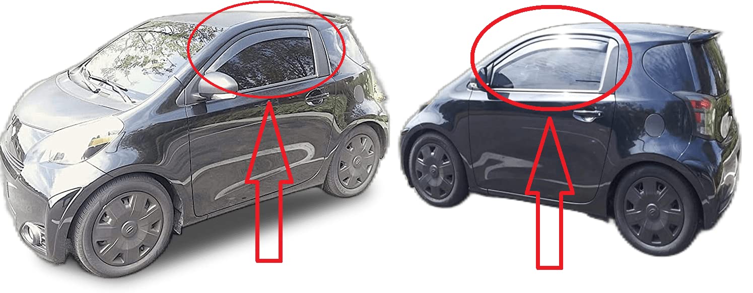 2x compatible with Aston Martin Cygnet Toyota iQ 2008–2015 Wind Deflectors Dark Smoke Tinted Acrylic Glass Door Side Windows Interior In-Channel Visors Rain Snow Sun Guards