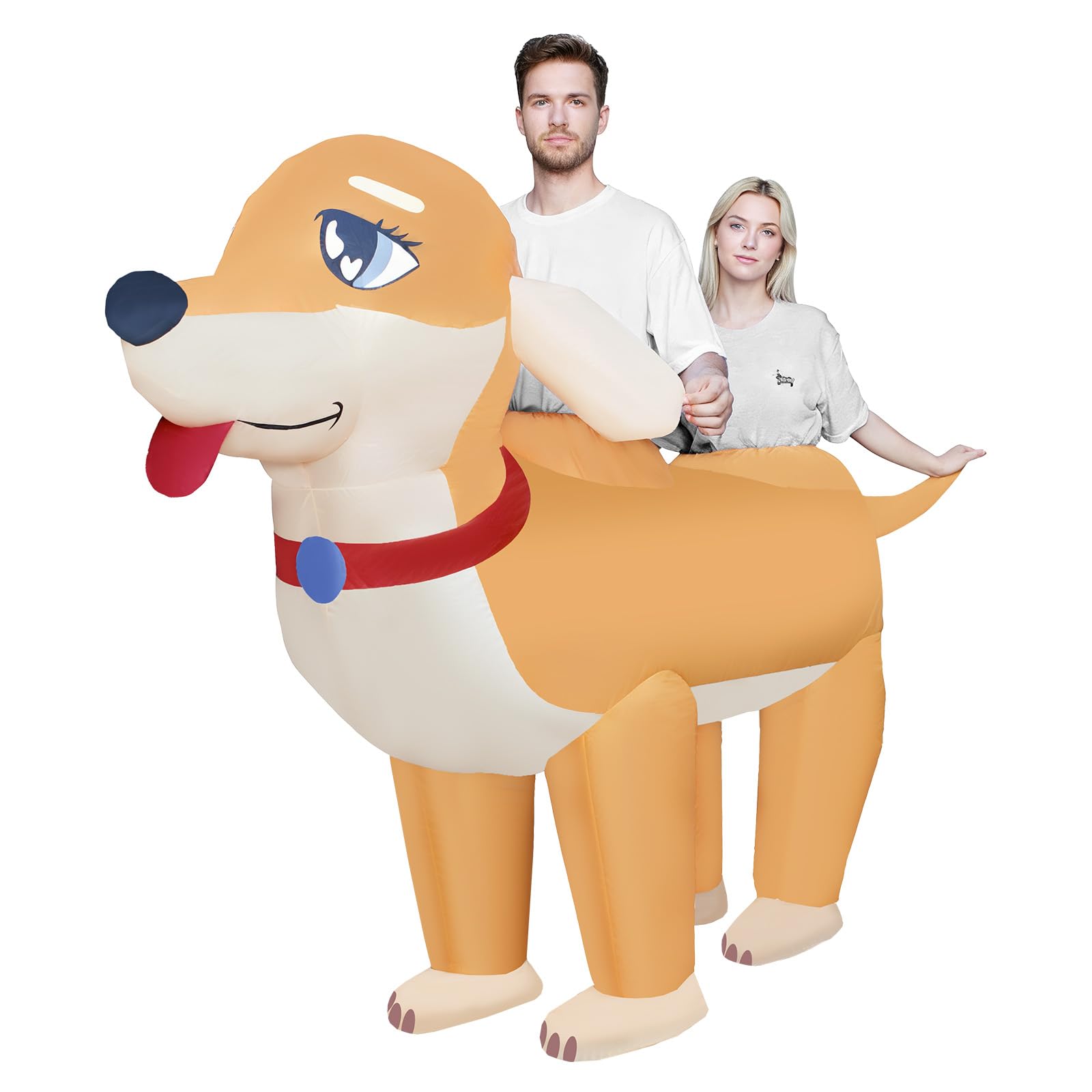 Photo 1 of **MISSING PARTS - Missing the fan**
LKMXD Inflatable Dachshund Dog Costume - Blow Up Couples Funny Suit for Adults?Family Halloween Cosplay Costumes (Khaki)