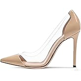 Eldof Womens High Heel Clear Pumps | 10cm Pointed Cap Toe Transparent PVC Stilettos | Wedding Dress Event Pumps Shoes