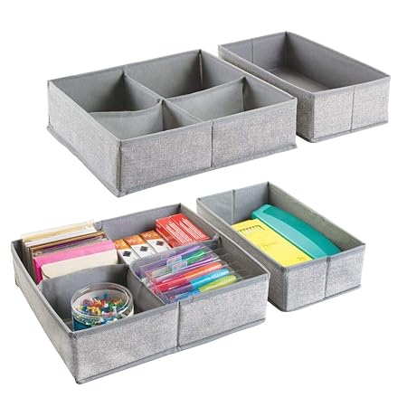 mDesign 4er-Set Schubladen Organizer – Stoff Aufbewahrungssystem für Büroutensilien – Schubladeneinsätze mit je 5 Fächern für