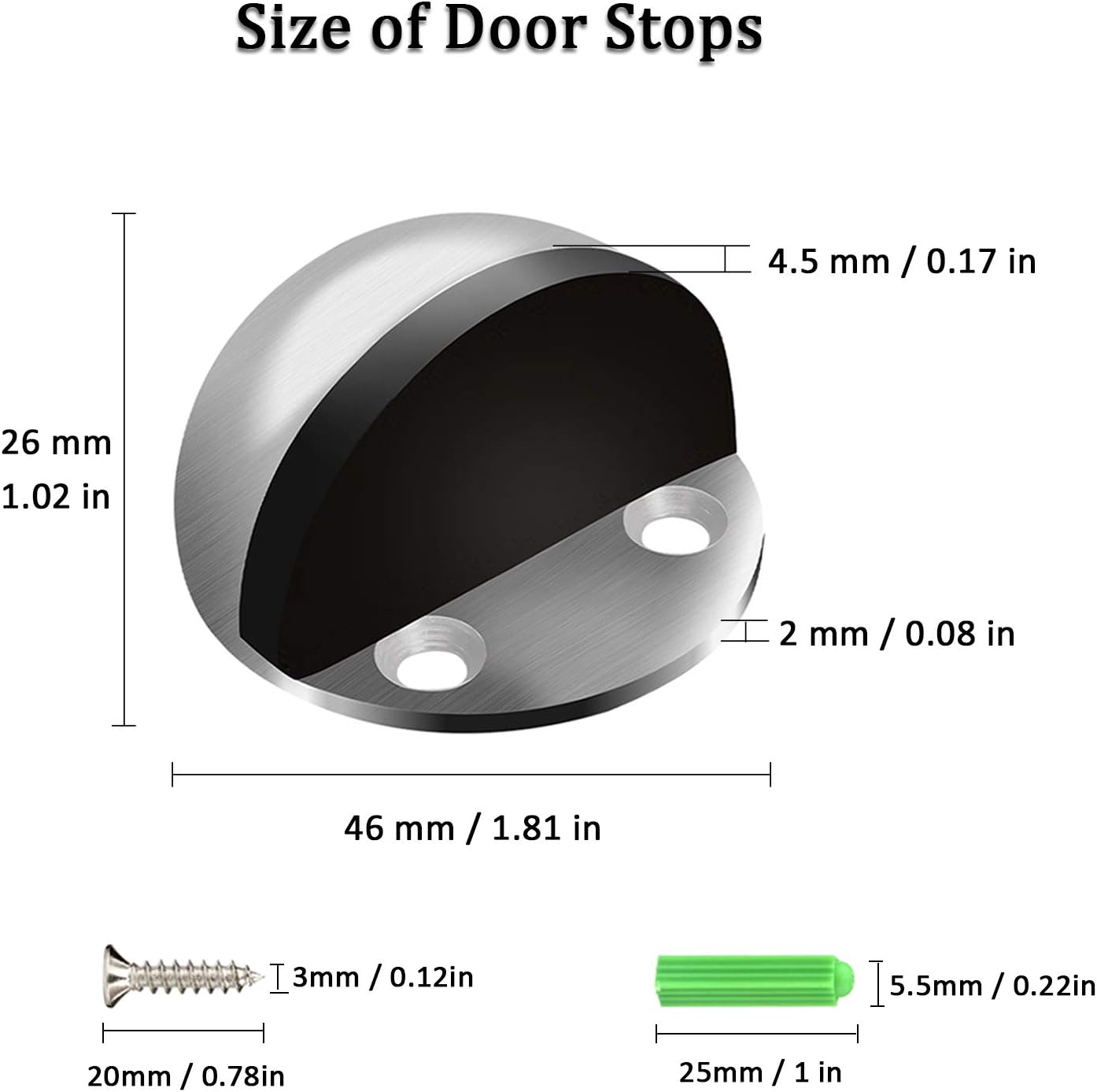 4PCS Door Stops, Stainless Steel Door Stopper Floor Mounted, Oval Adhesive Door Stop with Screws and Adhesive Pads - Image 4