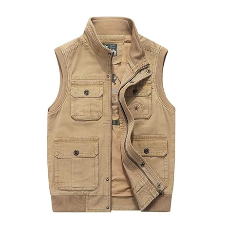LXIANGP Herren Casual Weste Multi-Pocket ärmellose Jacke Baumwolle Große Größe Angeln Fotografie Weste Outdoor Reise Verschle
