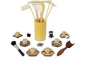 BANGBANGDA Zen Garden Rake Stamp Tools - Meditation Rock Sand Garden Accessories – Office Desktop Mini Zen Gifts for Man Women Bamboo Rakes Holder Brusher Spoon Figurines