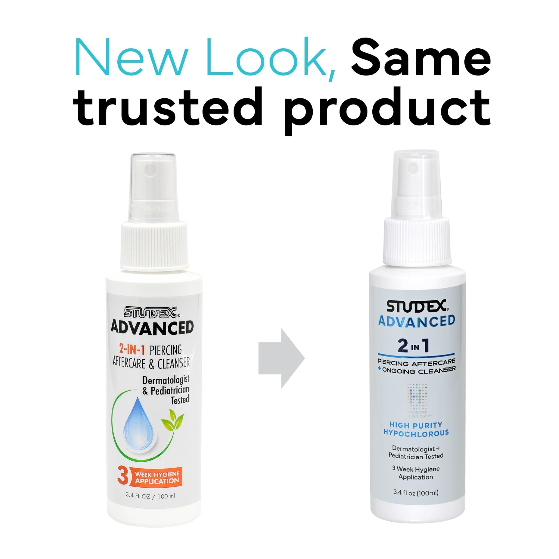 Studex Advanced 2-in-1 Piercing Aftercare & Cleanser – Hypochlorous Spray for Body and Ear Piercing, Hypoallergenic Formula for Sensitive Skin (3.4oz)