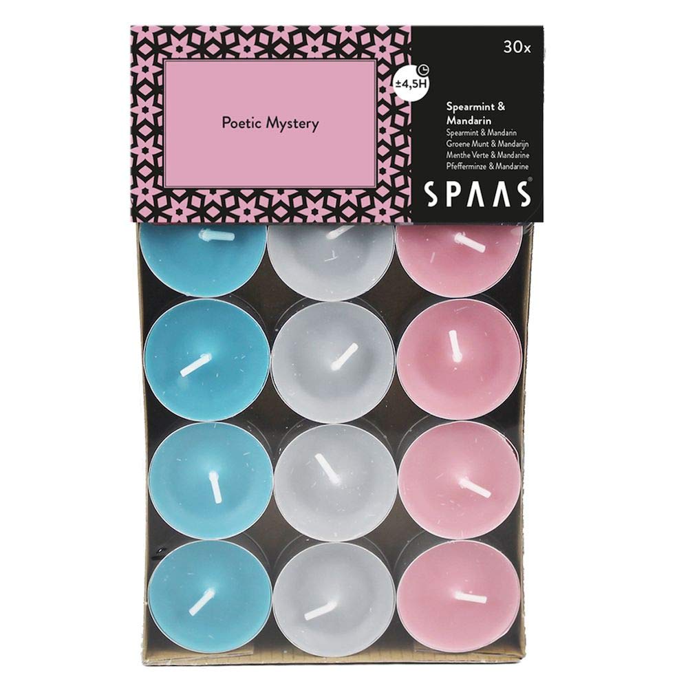 Spaas 30 Scented Tealights Assorted Colours, 4.5 Hours, Poetic Mystery