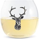 Vagabond House Deer/Elk Stemless Wine Glass, Premium Hand-Blown Crystal, Lodge Style, Perfect for Red/White Wine, 3.25" Tall, 12 oz, Enhance Your Tastings - Sold as Single Glass