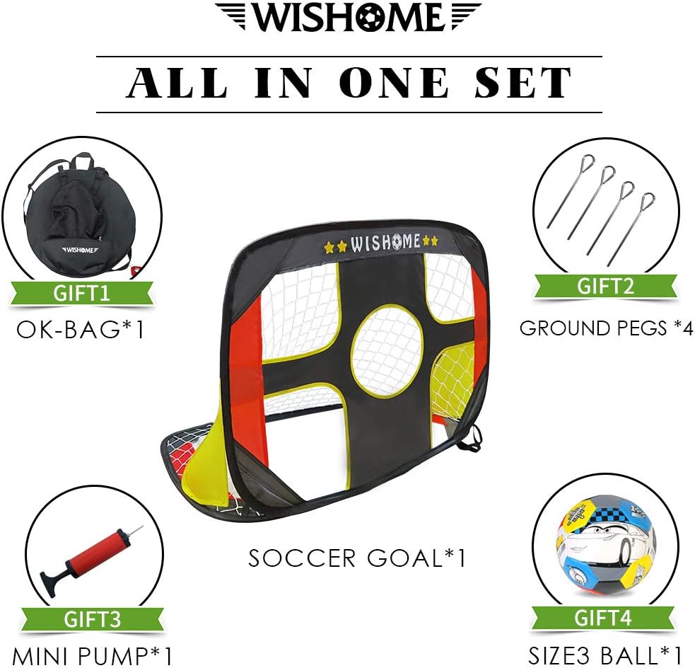 WISHOME 4FT 2 in 1 Pop up Soccer Goal Portable Kids Socccer Ball and Goal Set Shooting Practice Foldable Soccer Net for Backyard Indoor/Outdoor Sport Toys Goal with Ball&Pump : Sports & Outdoors