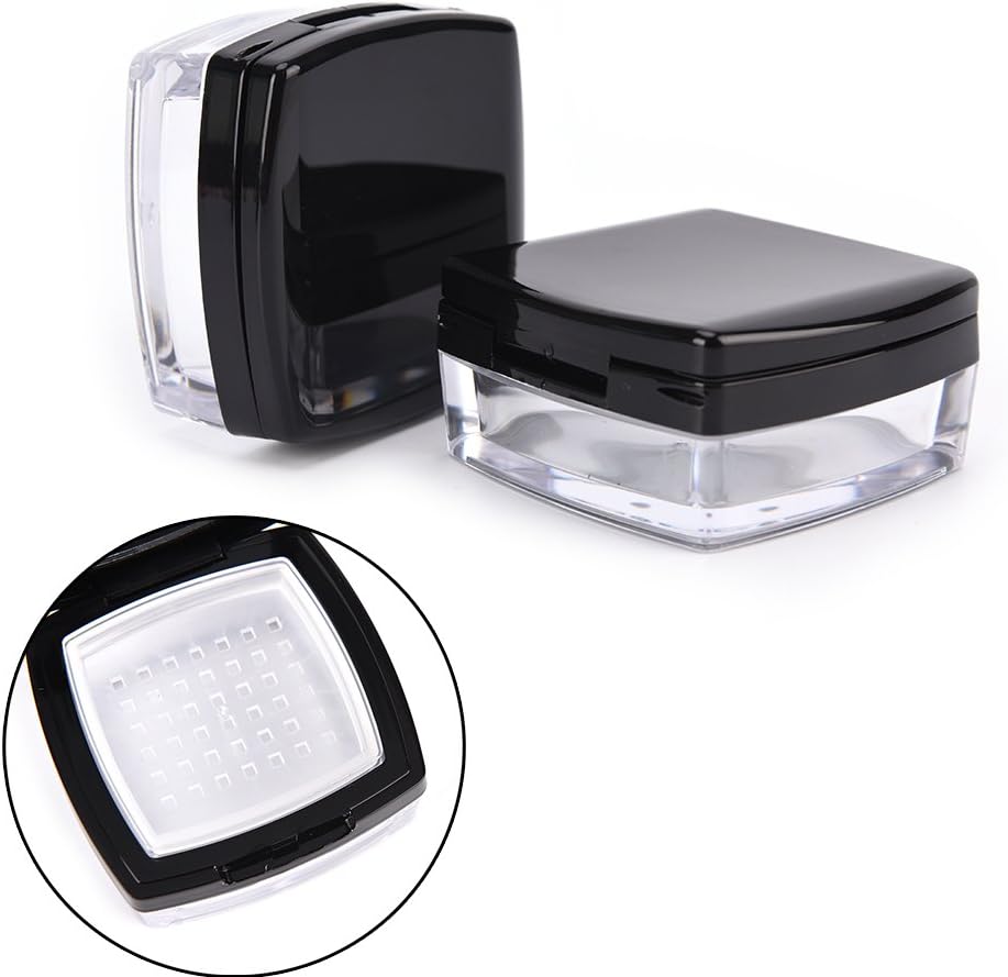 2Pc Empty Cosmetic Sifter Loose Powder Jar Container Puff Box Makeup Travel
