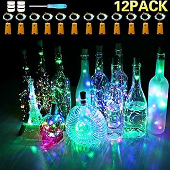 CUUCOR 12 Pack Colorful Wine Bottle Lights with Cork, 7ft 20 LED Wine Cork Mini String Lights on Copper Wire,Battery Operated Starry Lights for DIY, Wedding, Party(Multi Color)