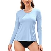 SHEKINI Women's Long Sleeve Rash Guard Shirt with Pockets Quick Dry Sun Protection Clothing