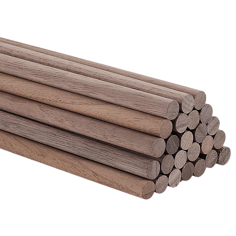 AHANDMAKER 25Pcs Dowel Rod Wood Sticks, 5/16x11.8 Inch Walnut Wooden Dowel Rods, Wood Dowels for Crafts, Wooden Craft Sticks for DIY Braiding Tapestry, Woodworking Building Model Material