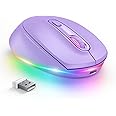 seenda Wireless Mouse, Rechargeable Light Up Mouse for Laptop, Small Cordless Mice with Quiet Click LED Rainbow Lights for PC Computer Kids Chromebook Windows Mac, Purple