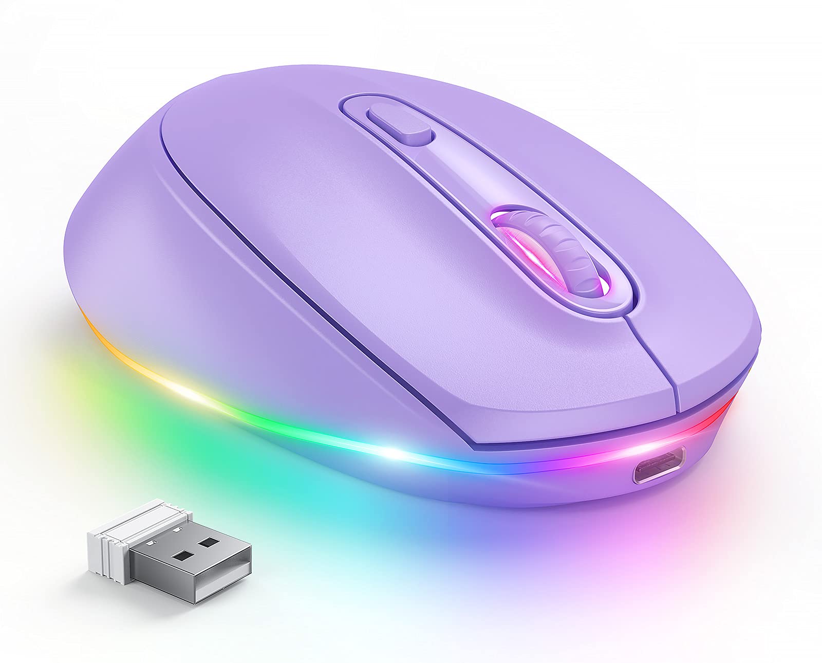 Photo 1 of seenda Wireless Mouse, Rechargeable Light Up Mouse for Laptop, Small Cordless Mice with Quiet Click LED Rainbow Lights for PC Computer Kids Chromebook Windows Mac, Purple