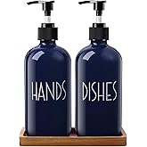 Navy Blue Dish Soap Dispenser for Kitchen - 16 OZ Hand Soap Dispenser Set with Acacia Wood Tray - Blue Kitchen Bathroom Home Decor and Accessories