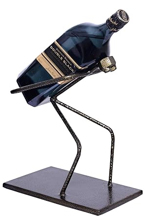 AS INDUSTRIES Rustic Metal Antique Theme Whiskey Wine Beer Liquor Bottle Holder Handcrafted Men Statue Table Top Stand Home & Bar Decor Accessories (Golden Black)