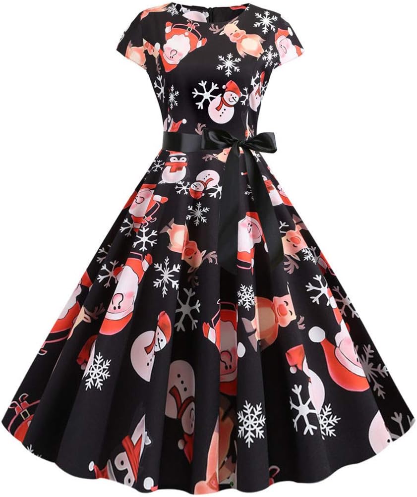 Moonuy Womens 50S 60S Vintage Sleeveless Dress Christmas Party Prom Dress Vintage Floral Plus Size Prom Wedding Evening Party Flapper Bridesmaid Cocktail Knee Long Dress