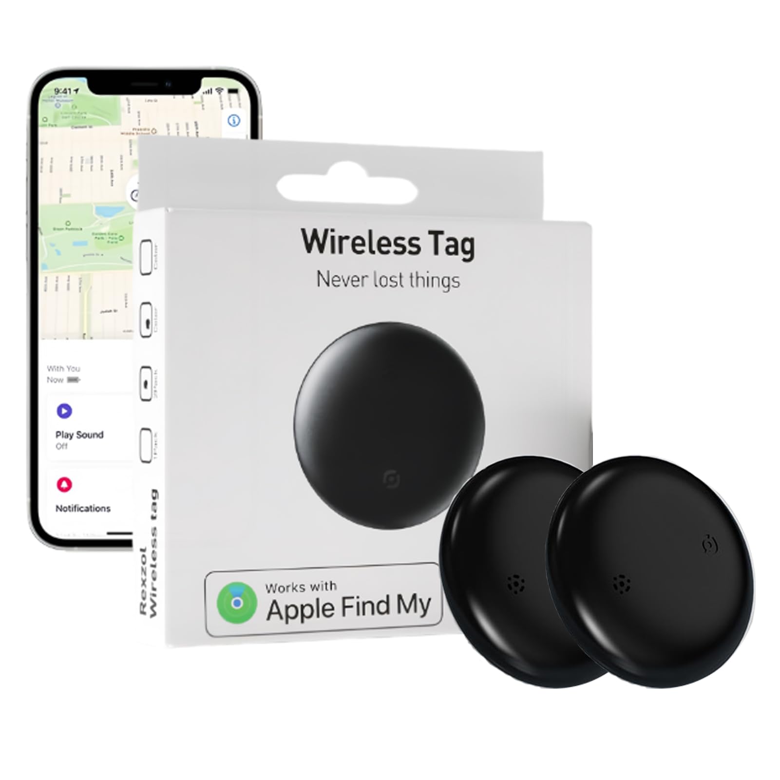 Photo 1 of Smart Air Tracker Tags-2 Pack Work with Apple Find My (iOS Only) APP, Key Finder Item Locator, Waterproof Finder, Worldwide Tracking for Pet Wallet Backpack Dog Keys Luggage Satchel (Black, 2Pack)