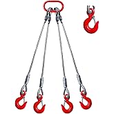 YATOINTO 4 Leg Bridle Wire Rope Slings 2.2T, 1/4"x3' Lifting Cable Sling Rope, 4850lb Vertical Rated, Eye Hooks with Safety Latches, Heavy Duty Rigging Cable with Sling Hooks for Lifting & Towing