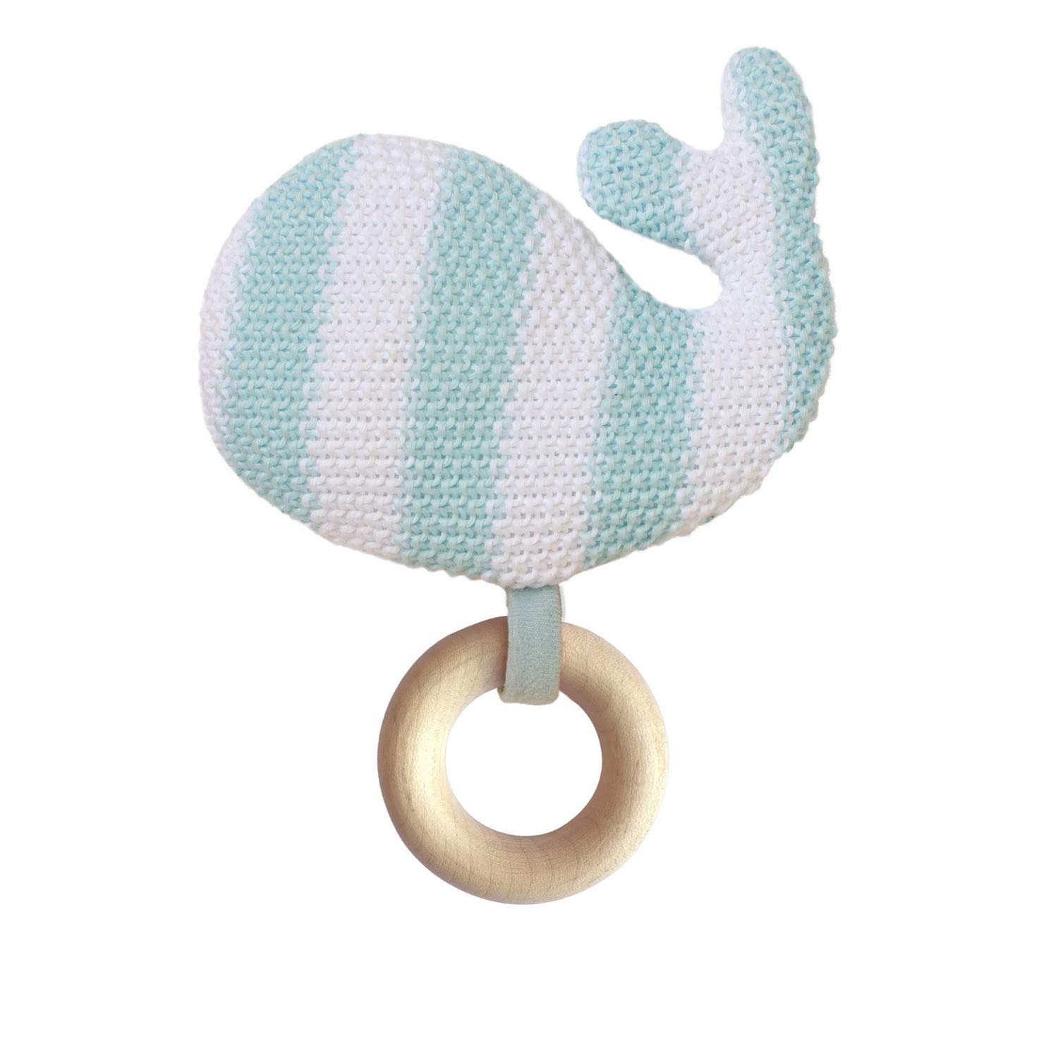 Manhattan Toy Whale Knit Baby Rattle with Wooden Teether