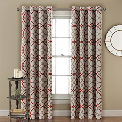 H.Versailtex Thermal Insulated Blackout Window Room Grommet Curtain Drapes-52 inch Width by 63 inch Length-Set of 2 Panels-Taupe and Red Geo Pattern