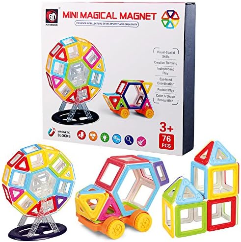 AEDU Magnetic Bulding Toys 76 Pieces Kids Blocks Creator Line Unique Magnetic Buddy Car Construction Set 3D Building Magnetic Tile Compatible Eduacational Toy for Children Age 3+