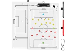 HIGHRAZON Magnetic Soccer Coaches Clipboard, White Double-Sided Dry Erase Coach Board, Tactics Whiteboard with Color Magnetic Sticker and 2 Markers for Coaches Gift