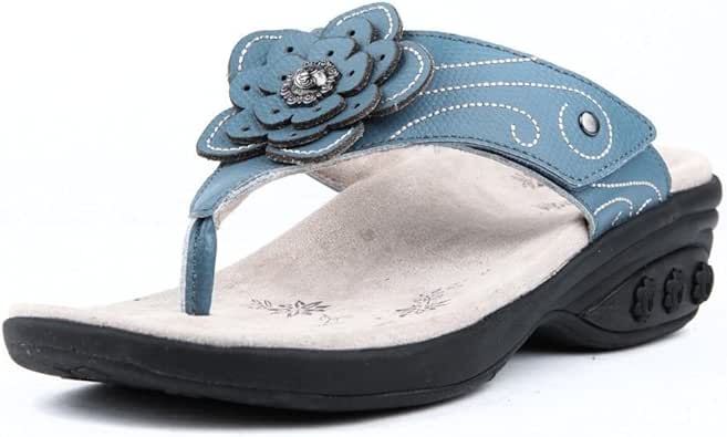 Amazon.com | Therafit Julia Women's Leather Floral Adjustable Wedge Sandal - Blue, Size 8 - for 
