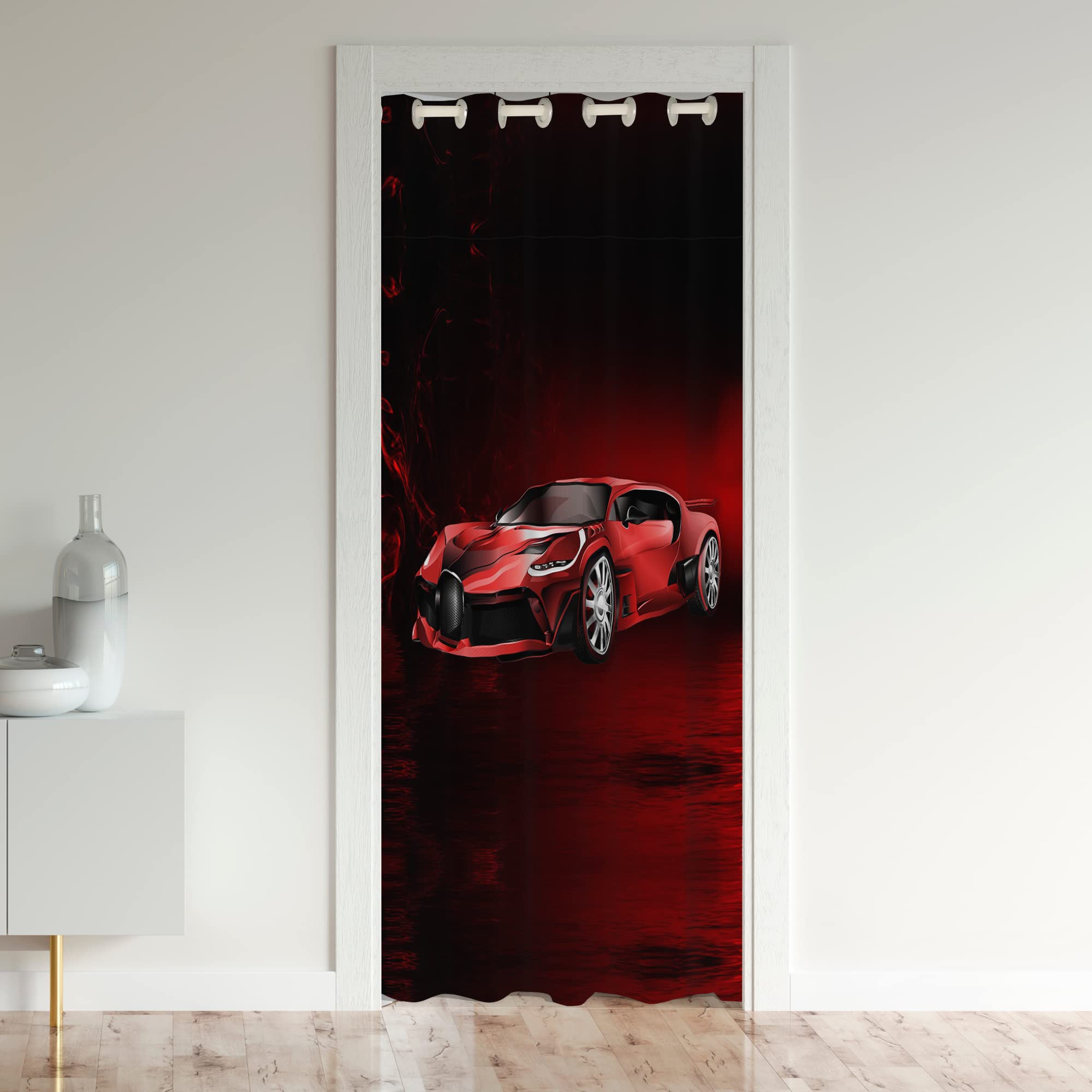Loussiesd Race Car Door Curtain for Doorway Privacy Speed Sports Car Closet Door Cover Curtain for Bedroom Living Room Extreme Sports Red Black Room Divider Curtain Cover 106x203cm 1 Panel
