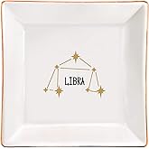 XJF Libra Zodiac Ring Dish, Astrology Sign Ring or Necklace Ceramic Trinket Tray, Constellation Gifts for Women, Astrology Birthday Gift for Her - Libra
