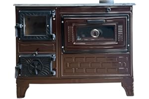 STEPNEXT Cast Iron Stove with Oven, Durable Cast Baking Oven, Cooker Oven by Burning Wood, Warming Heater Stove, Oven Section with Thermometer, Brick Lined Fireplace Made in Turkiye (Brown with Window)