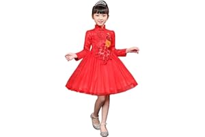 ELUCKFACE Girls Chinese Cheongsam Tutu Dresses Retro Embroidery Princess Dresses for Age 3-10Years