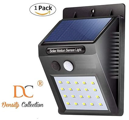 Density Collection 20 LED Bright Outdoor Security Lights with Motion Sensor Wireless Waterproof Night Lighting Solar Powered Spotlight for Garden (Black, 9.7 x 4.8 x 12.4 cm)