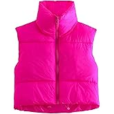 UANEO Cropped Puffer Vest Women Zip Up Stand Collar Sleeveless Padded Crop Puffy Vests