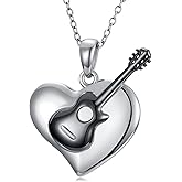 Plesitep Guitar Necklace for Women 925 Sterling Silver Heart Guitar Necklace Music Jewelry Gifts for Guitar Players