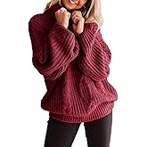 Womens Chunky Turtleneck Sweaters Plus Size Long Sleeve Cable Knit Casual Loose Jumper Tops