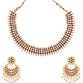 Efulgenz Indian Jewelry Sets for Women Beaded Bollywood Jewelry Faux Pearl Choker Necklace Traditional Crystal Choker Necklace Earrings Wedding Jewelry Sets for Women