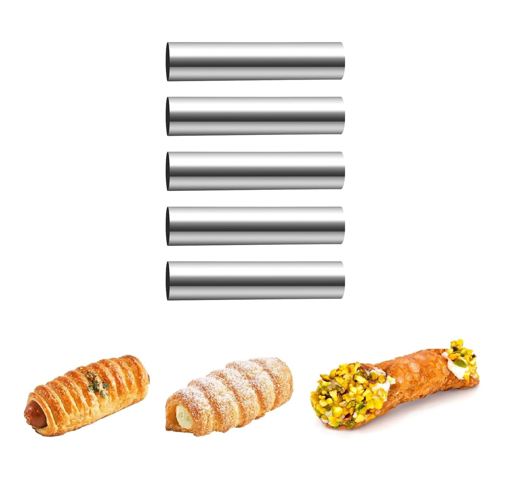 GMMH Stainless steel iridescent curl mould, foam rolls, baking mould, Trubotschki cream rolls, iridescent lock cornet mould for baking (foam rollers, 5 pieces)